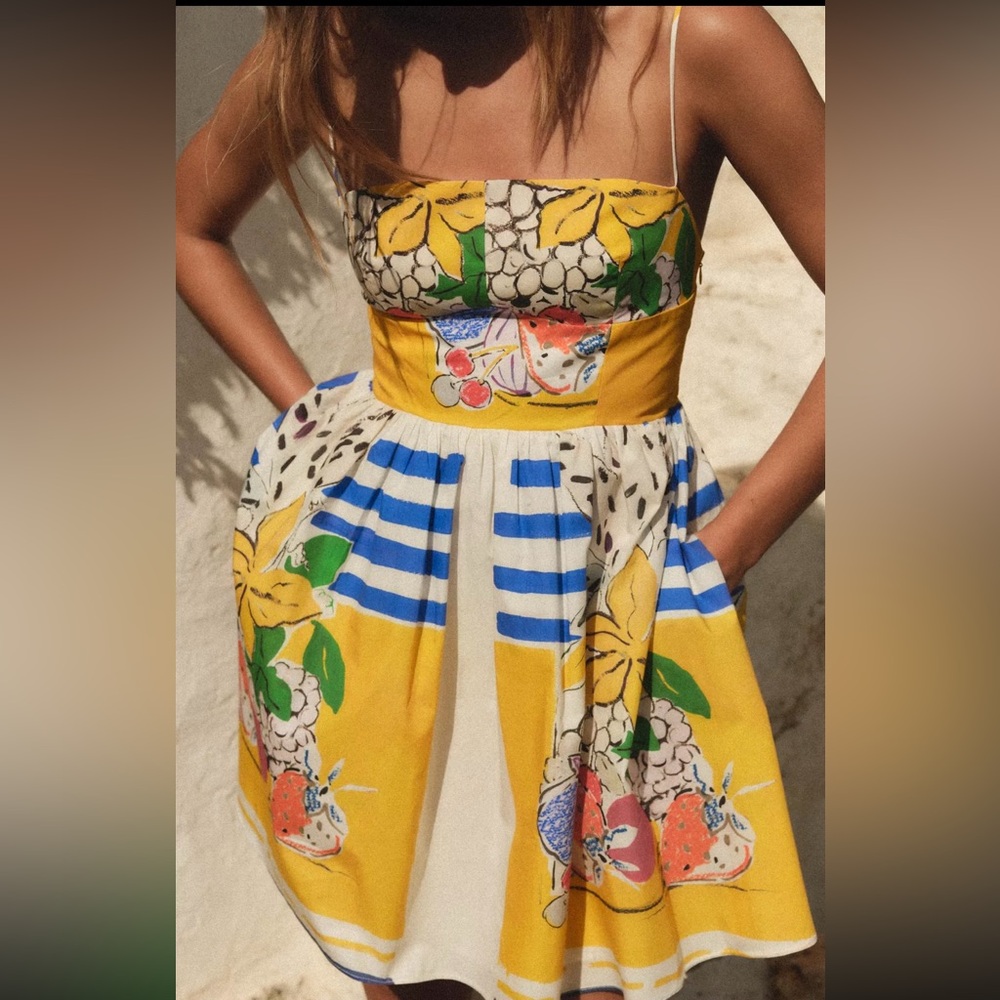 New ZARA Fruit Print Poplin Dress
